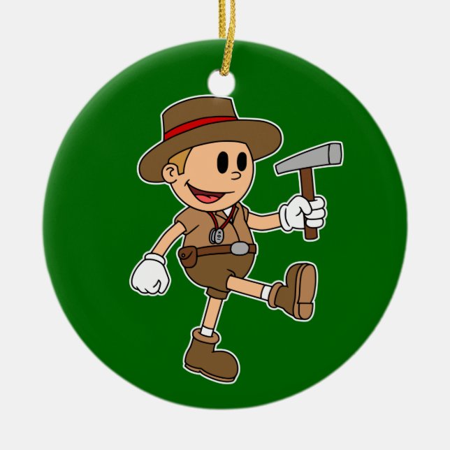 Retro Cartoon Geologist (Colour) Ceramic Ornament (Front)