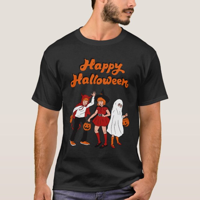 Retro Cartoon Happy Halloween T-Shirt (Front)