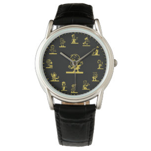 Retro Cartoon People Themed Gold Watch