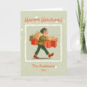 Retro Cartoon Postman Folded Holiday Card