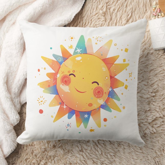 Retro Cartoon Sunshine Retro Orange Nursery Cushion (Blanket)