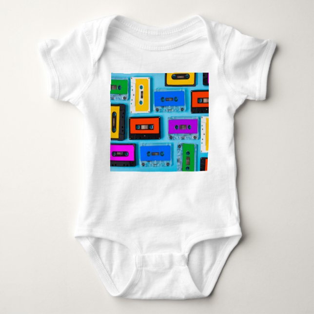 Retro Cassette: Blue Background Collection Baby Bodysuit (Front)