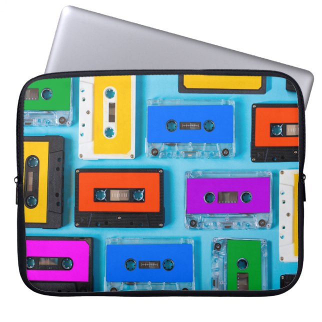 Retro Cassette: Blue Background Collection Laptop Sleeve (Front)