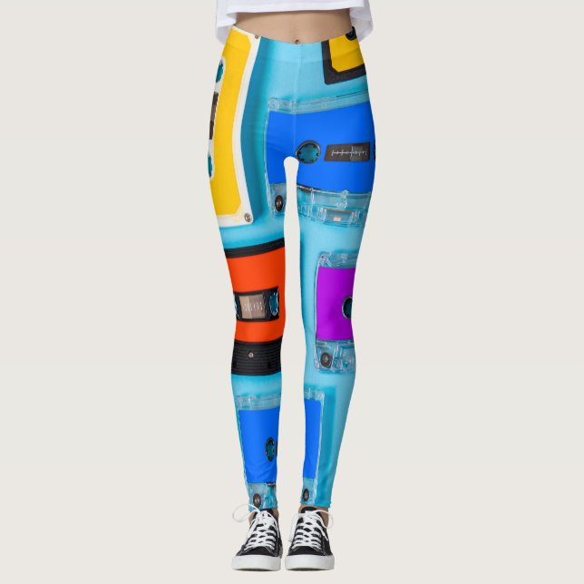 Retro Cassette: Blue Background Collection Leggings (Front)