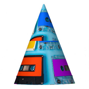 Retro Cassette: Blue Background Collection Party Hat