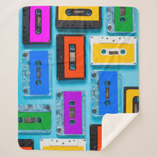 Retro Cassette: Blue Background Collection Sherpa Blanket