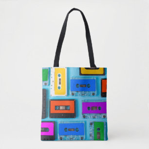 Retro Cassette: Blue Background Collection Tote Bag