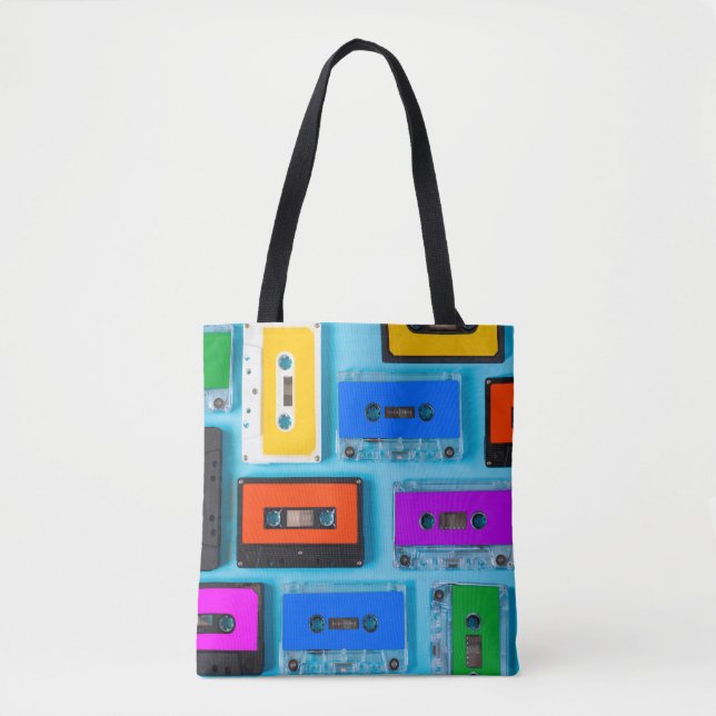 Retro Cassette: Blue Background Collection Tote Bag (Front)