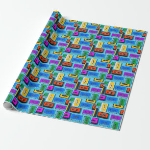 Retro Cassette: Blue Background Collection Wrapping Paper