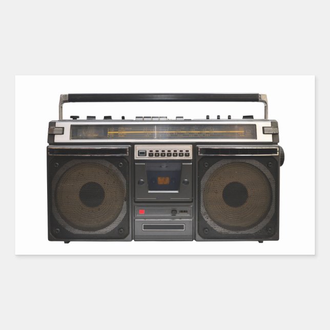 retro cassette player music stereo tape vintage rectangular sticker (Front)