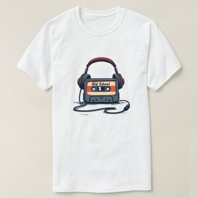 Retro Cassette Player with Headphones T-Shirt (Design Front)