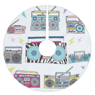 Retro Cassette Players: 80s Vintage Art Brushed Polyester Tree Skirt