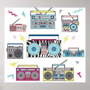 Retro Cassette Players: 80s Vintage Art Poster