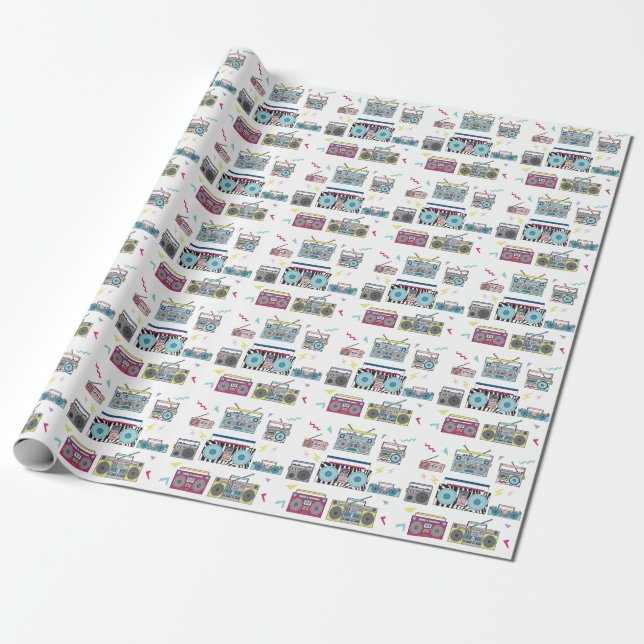 Retro Cassette Players: 80s Vintage Art Wrapping Paper (Unrolled)