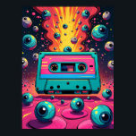 Retro Cassette Surreal Pop Art Poster<br><div class="desc">Behold the Psychedelic Mixtape, a portal to an alternate dimension of sound and sight. This isn't just a cassette tape; it's a cosmic artefact from an era of raw, analogue energy. The vibrant, hot pink and electric blue shell holds more than just music—it contains a torrent of imagination. As the...</div>