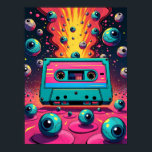Retro Cassette Surreal Pop Art Poster<br><div class="desc">Behold the Psychedelic Mixtape, a portal to an alternate dimension of sound and sight. This isn't just a cassette tape; it's a cosmic artefact from an era of raw, analogue energy. The vibrant, hot pink and electric blue shell holds more than just music—it contains a torrent of imagination. As the...</div>