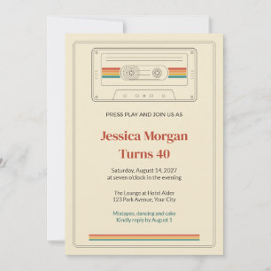 Retro Cassette Tape 40th Birthday Invitation