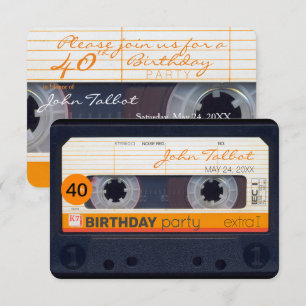 Retro Cassette tape 40th birthday Party Invitation
