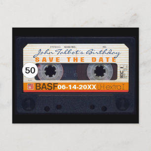 Retro Cassette Tape 50th birthday Save the date PC Announcement Postcard