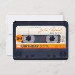 Retro Cassette tape 60th birthday Party Invitation<br><div class="desc">Old cassette tape or audio cassette to personalise with your name and date. Design on flat rounded card invitation with texts for 60th birthday party to customise. You can easily change text(font, colour, size and position)by clicking the customise button. Matching birthday save the date (magnet, postcard), guest book (hard cover),...</div>