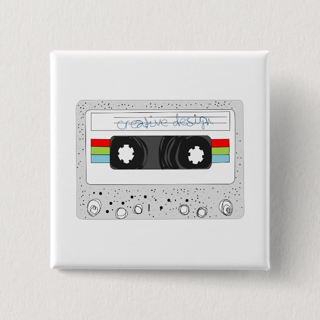 Retro cassette tape 80s style 15 cm square badge (Front)