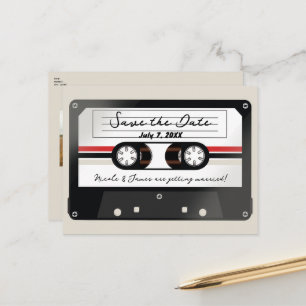 Retro Cassette Tape Beige Grey 90's Save the Date Announcement Postcard