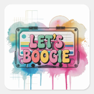 Retro Cassette Tape Let’s Boogie Adult Birthday  Square Sticker