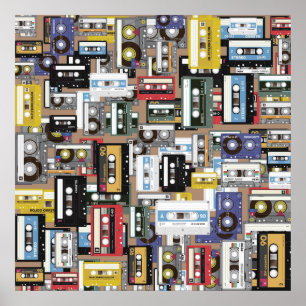 Retro cassette tape pattern poster