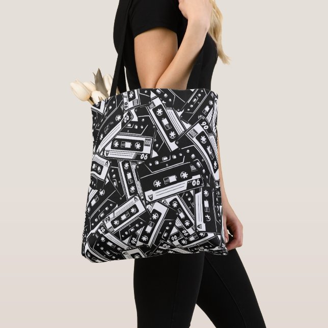 Retro Cassette Tape Pattern Tote Bag (Close Up)
