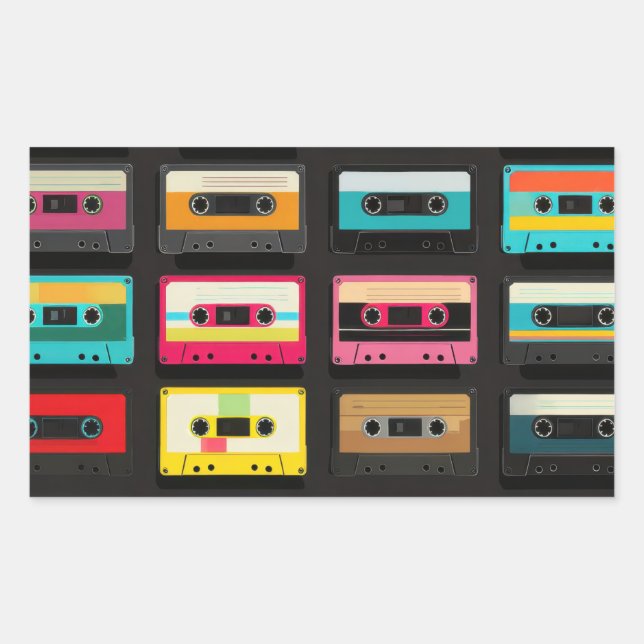 Retro Cassette Tape Pattern – Vintage Music  Rectangular Sticker (Front)