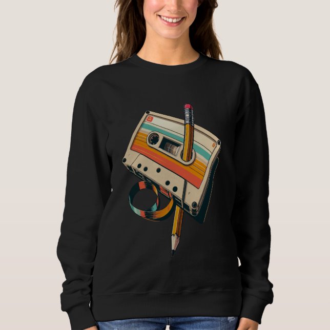 Retro Cassette Tape & Pencil Rewind Nostalgia Part Sweatshirt (Front)