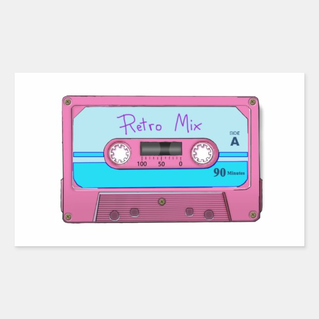 Retro Cassette Tape Rectangular Sticker (Front)