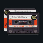 Retro Cassette Tape S 50th birthday Party Inv Invitation<br><div class="desc">Retro cassette tape (audiotape or audio cassette) with white and orange label to personalise. 50 is customisable on a small black tag. Design on flat rounded card invitation with texts for 50th birthday party. Other models with other audiotapes and videotapes available. Matching birthday Save The date (postcard), guest book (hard...</div>