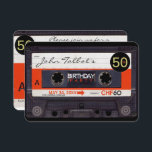 Retro Cassette Tape S 50th birthday Party Inv Invitation<br><div class="desc">Retro cassette tape (audiotape or audio cassette) with white and orange label to personalise. 50 is customisable on a small black tag. Design on flat rounded card invitation with texts for 50th birthday party. Other models with other audiotapes and videotapes available. Matching birthday Save The date (postcard), guest book (hard...</div>