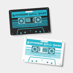 retro cassette tape school bathroom hall pass ID badge