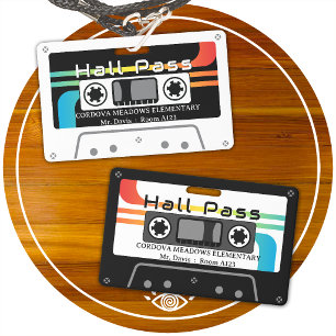 retro cassette tape school hall pass ID badge