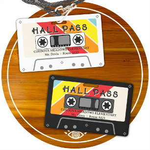 retro cassette tape school hall pass ID badge