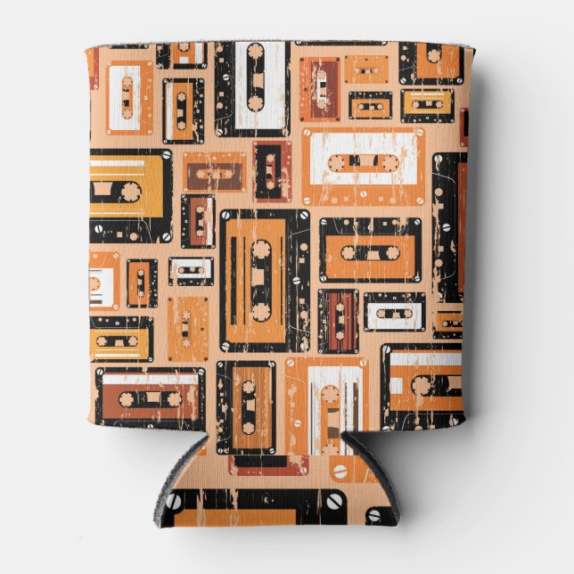 Retro Cassette Tape Seamless Pattern Can Cooler (Front)