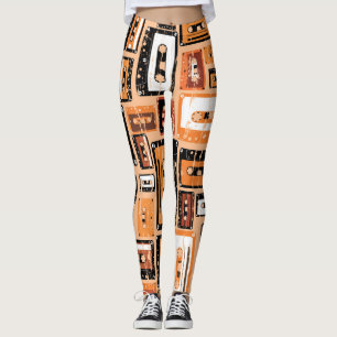 Retro Cassette Tape Seamless Pattern Leggings