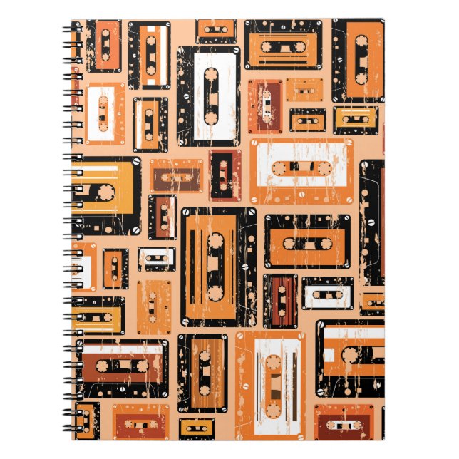 Retro Cassette Tape Seamless Pattern Notebook (Front)