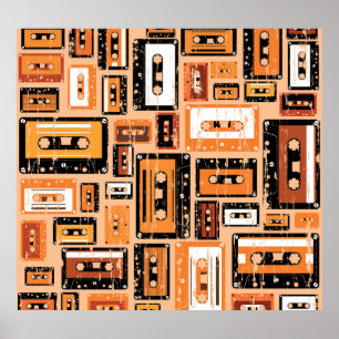 Retro Cassette Tape Seamless Pattern Poster