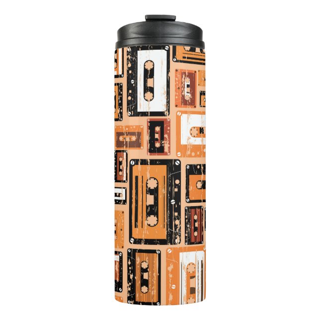 Retro Cassette Tape Seamless Pattern Thermal Tumbler (Front)