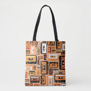 Retro Cassette Tape Seamless Pattern Tote Bag