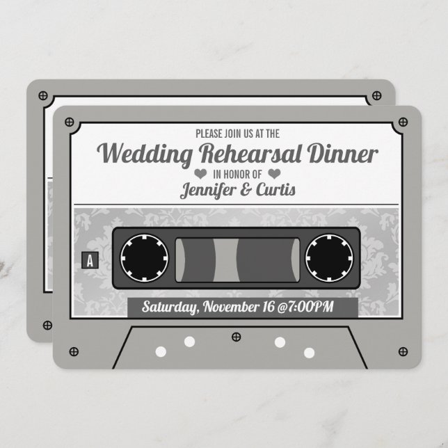 Retro Cassette Tape Wedding Rehearsal Dinner Invitation (Front/Back)