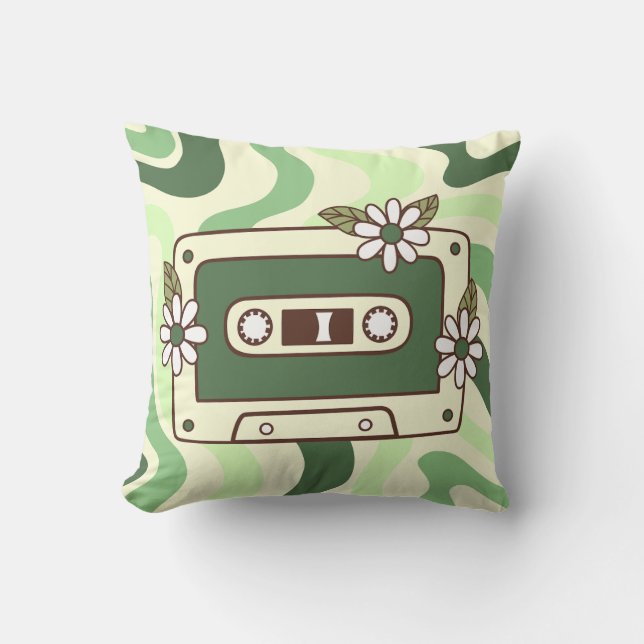 Retro Cassette Tape with Flowers  Cushion (Front)
