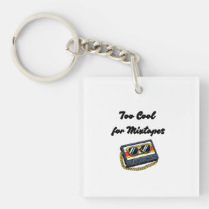 Retro Cassette Tape with Gold Chain and Sunglasses Key Ring