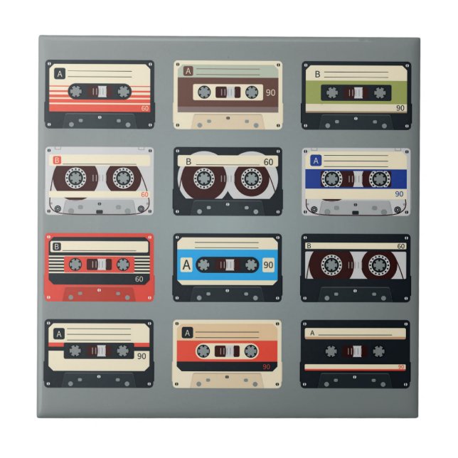 Retro Cassette Tapes 80s Ceramic Tile (Front)