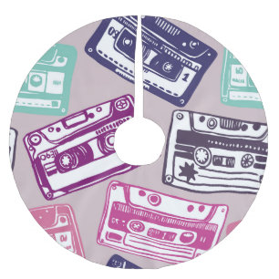 Retro cassette tapes, hand-drawn pattern. brushed polyester tree skirt