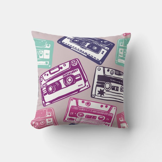 Retro cassette tapes, hand-drawn pattern. cushion (Front)