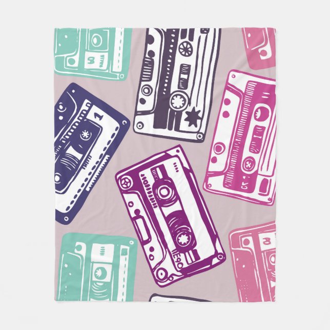 Retro cassette tapes, hand-drawn pattern. fleece blanket (Front)